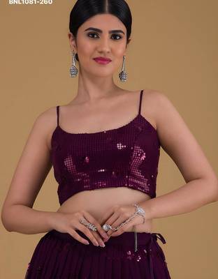 plum georgette embroidered wedding lehenga choli 2