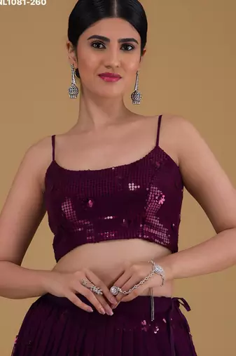 plum georgette embroidered wedding lehenga choli