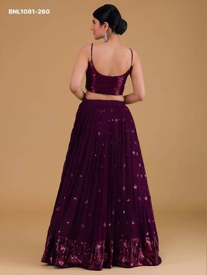 plum georgette embroidered wedding lehenga choli 3