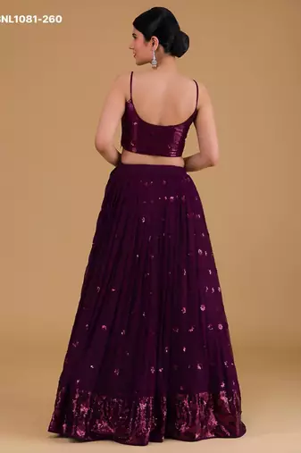 plum georgette embroidered wedding lehenga choli