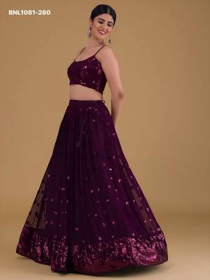 plum georgette embroidered wedding lehenga choli 4