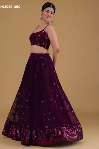 plum georgette embroidered wedding lehenga choli