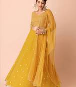 mustard georgette embroidered wedding lehenga choli