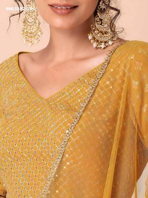 mustard georgette embroidered wedding lehenga choli 3
