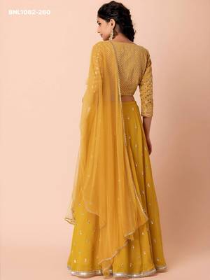mustard georgette embroidered wedding lehenga choli 4