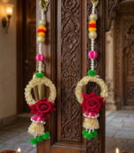 handcrafted floral door hanging with rose & pearl beads  traditional indian festive wall hanging decor (pack of 2)