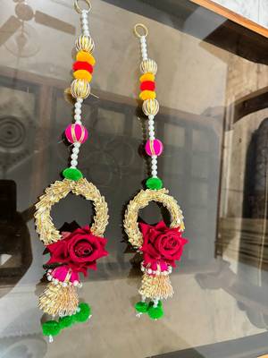 handcrafted floral door hanging with rose & pearl beads  traditional indian festive wall hanging decor (pack of 2) 2