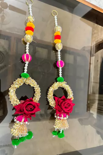 handcrafted floral door hanging with rose & pearl beads  traditional indian festive wall hanging decor (pack of 2)