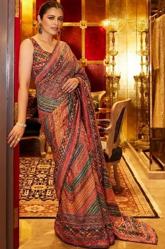 Ethnic Motifs Mirror Work Silk Blend Saree