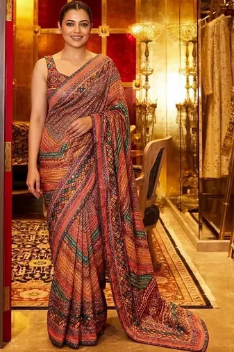 Ethnic Motifs Mirror Work Silk Blend Saree