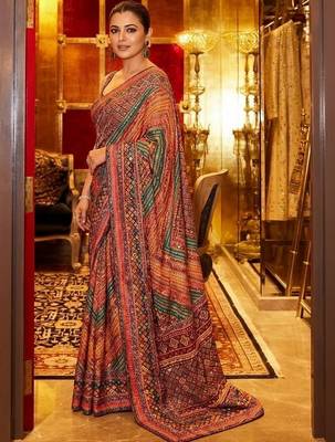 Ethnic Motifs Mirror Work Silk Blend Saree 4