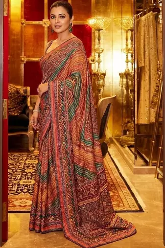 Ethnic Motifs Mirror Work Silk Blend Saree