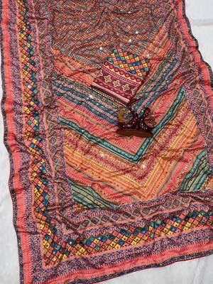 Ethnic Motifs Mirror Work Silk Blend Saree 5