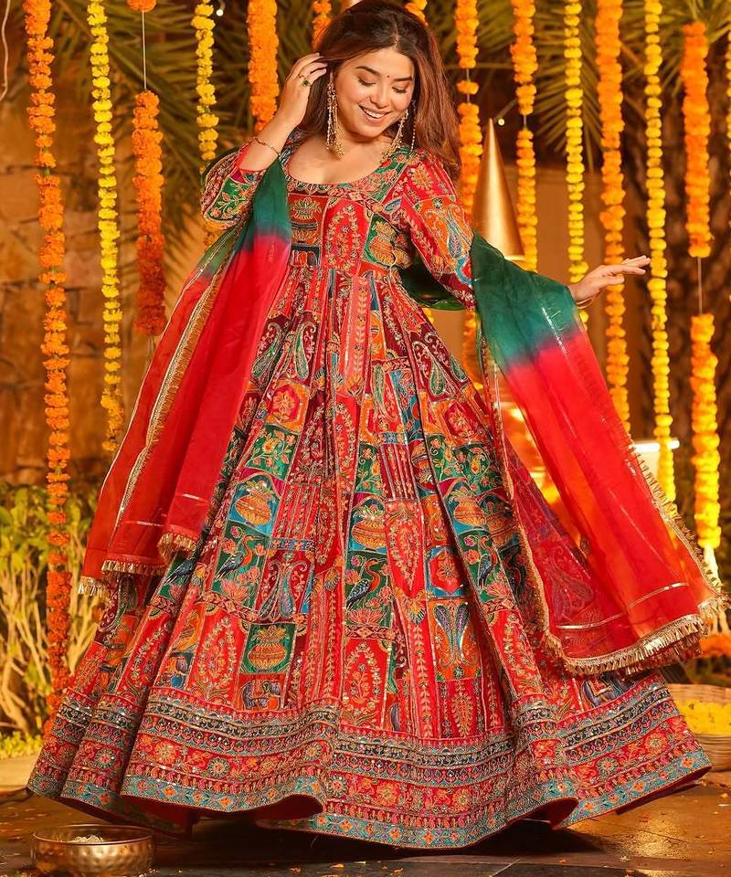 Heavy Position Print Embroidered Maxi Suit Set