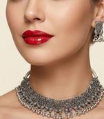 navratri special oxidised silver choker necklace & earrings set   traditional ethnic garba jewellery