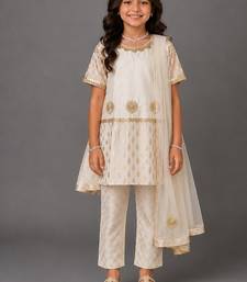 Off white embroidered chanderi cotton silk kurti set
