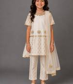 Off white embroidered chanderi cotton silk kurti set