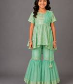 Green embroidered chanderi cotton silk attached dupatta sharara set