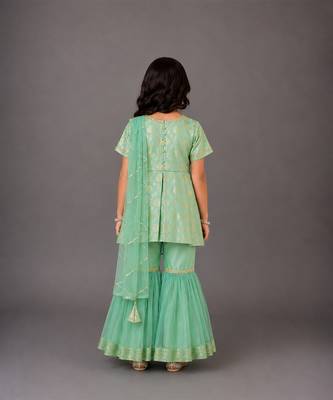 Green embroidered chanderi cotton silk attached dupatta sharara set 2