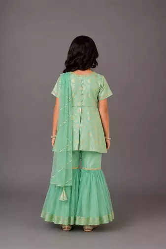 Green embroidered chanderi cotton silk attached dupatta sharara set