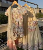 Off white embroidered cotton silk kurti lehenga set