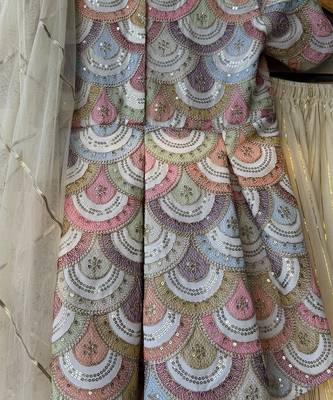 Off white embroidered cotton silk kurti lehenga set 2
