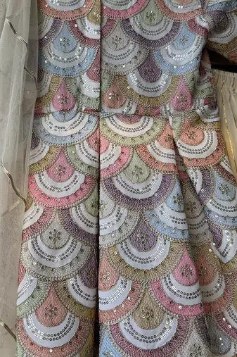 Off white embroidered cotton silk kurti lehenga set