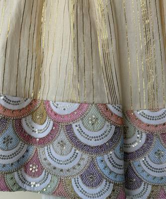 Off white embroidered cotton silk kurti lehenga set 5