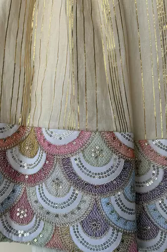 Off white embroidered cotton silk kurti lehenga set