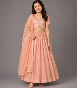 Peach embroidered organza chanderi lehenga set