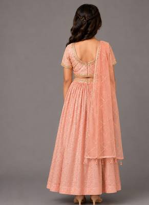 Peach embroidered organza chanderi lehenga set 2