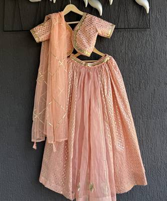 Peach embroidered organza chanderi lehenga set 3