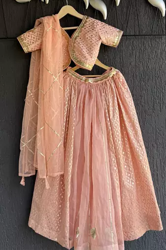 Peach embroidered organza chanderi lehenga set