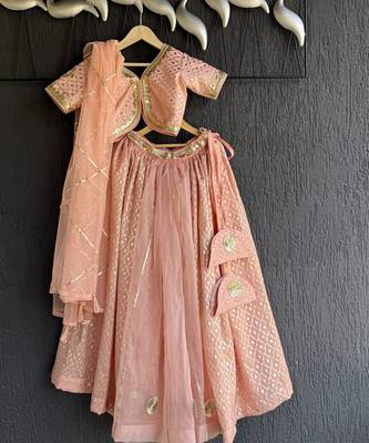 Peach embroidered organza chanderi lehenga set 4