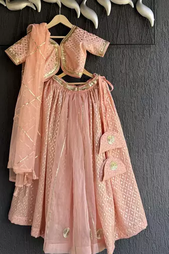 Peach embroidered organza chanderi lehenga set