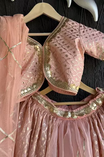 Peach embroidered organza chanderi lehenga set