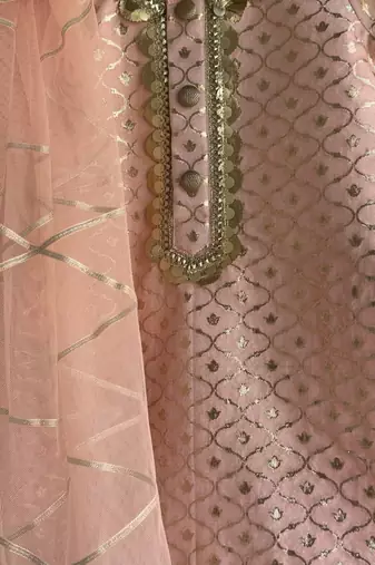 Peach embroidered chanderi cotton silk kurti set