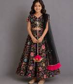 Black embroidered organza cotton silk lehenga set