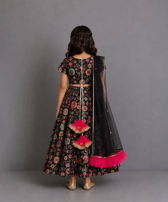 Black embroidered organza cotton silk lehenga set 2