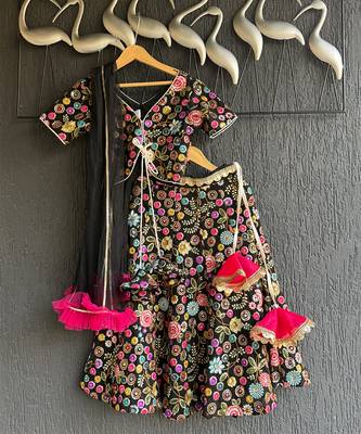 Black embroidered organza cotton silk lehenga set 4