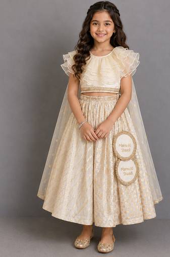 Off white chanderi organza lehenga set