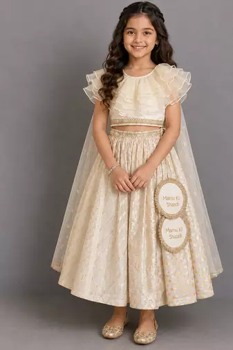 Off white chanderi organza lehenga set