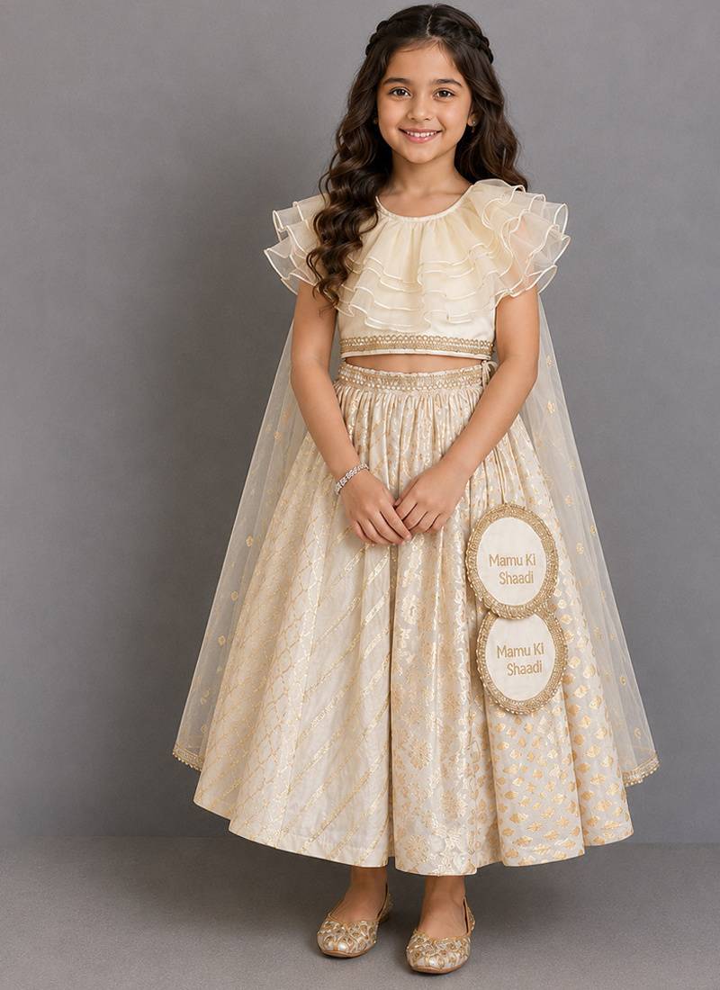 Off white chanderi organza lehenga set