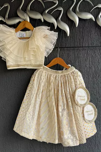 Off white chanderi organza lehenga set