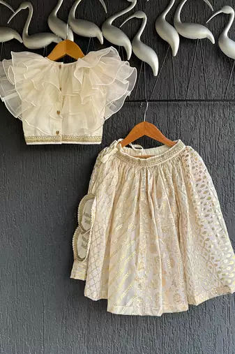 Off white chanderi organza lehenga set