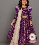 Purple chanderi organza attached dupatta lehenga set