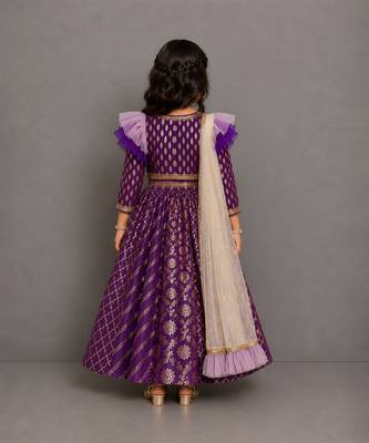 Purple chanderi organza attached dupatta lehenga set 2