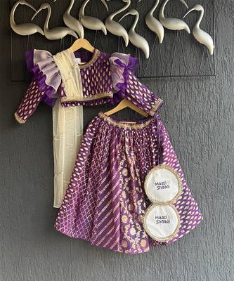 Purple chanderi organza attached dupatta lehenga set 3