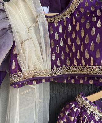 Purple chanderi organza attached dupatta lehenga set 5
