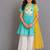 Blue off white embroidered cotton silk kurti set